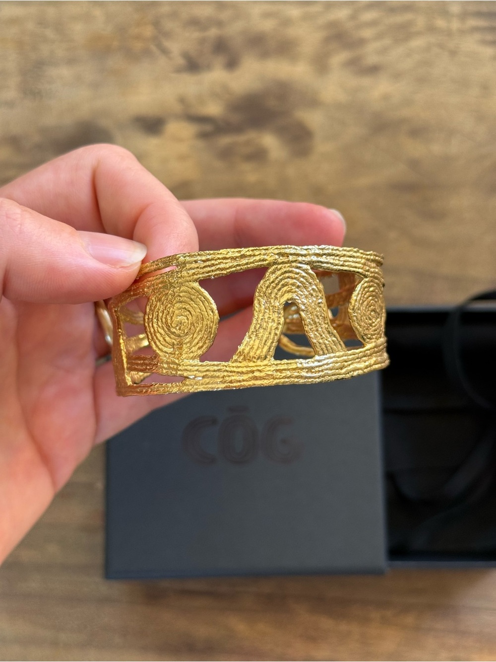 COG Nocturne Gold Textured Openwork Cuff Bracelet - Picture 2 of 5